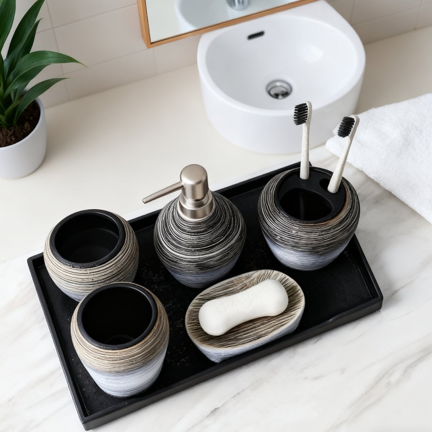 Durable ceramic bathroom essentials set