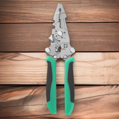 Multi functional folding wire stripping pliers with electrical testing capabilities