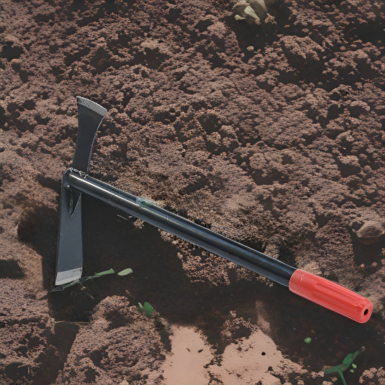 Rust-resistant garden hoe tool in use
