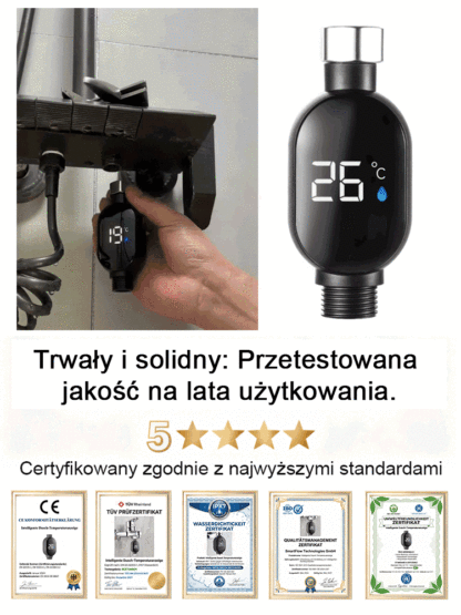 Inteligentny, wodoszczelny wyświetlacz temperatury do słuchawki prysznicowej