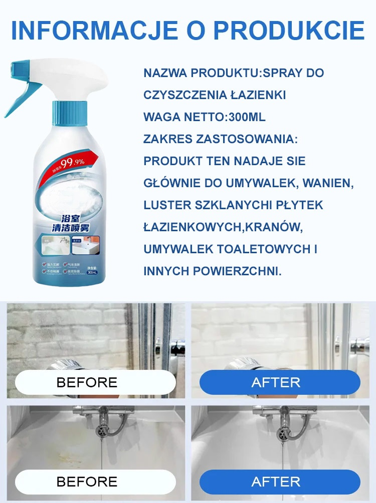 6 az 1-ben Fürdőszoba Tisztító Spray 