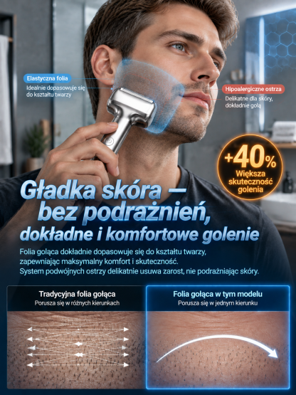 👍Wielofunkcyjna Golarka Foliowa 3w1 | Wodoodporna i Cicha | Gładka Skóra Bez Podrażnień