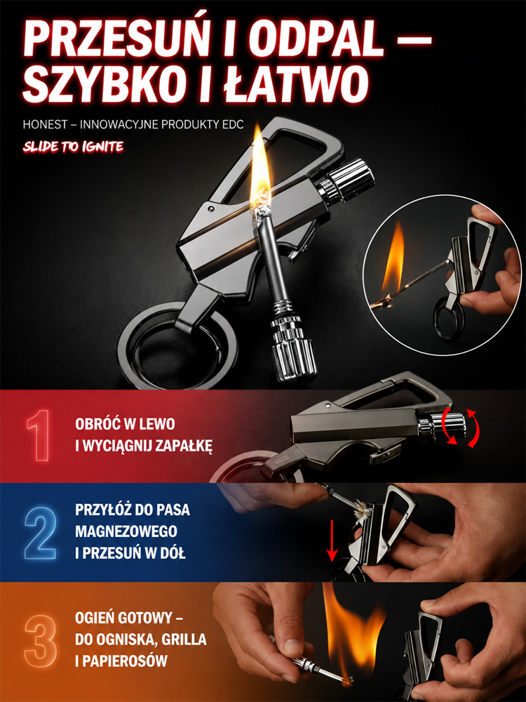 🎁Taktyczny Brelok EDC 3w1 | Wieczna Zapałka, Otwieracz, Zbijak do Szyb (-50% OFF)