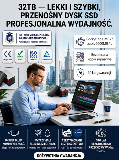 [10 Lat Gwarancji] Błyskawiczny Zewnętrzny Dysk SSD 32TB | Płatność przy odbiorze