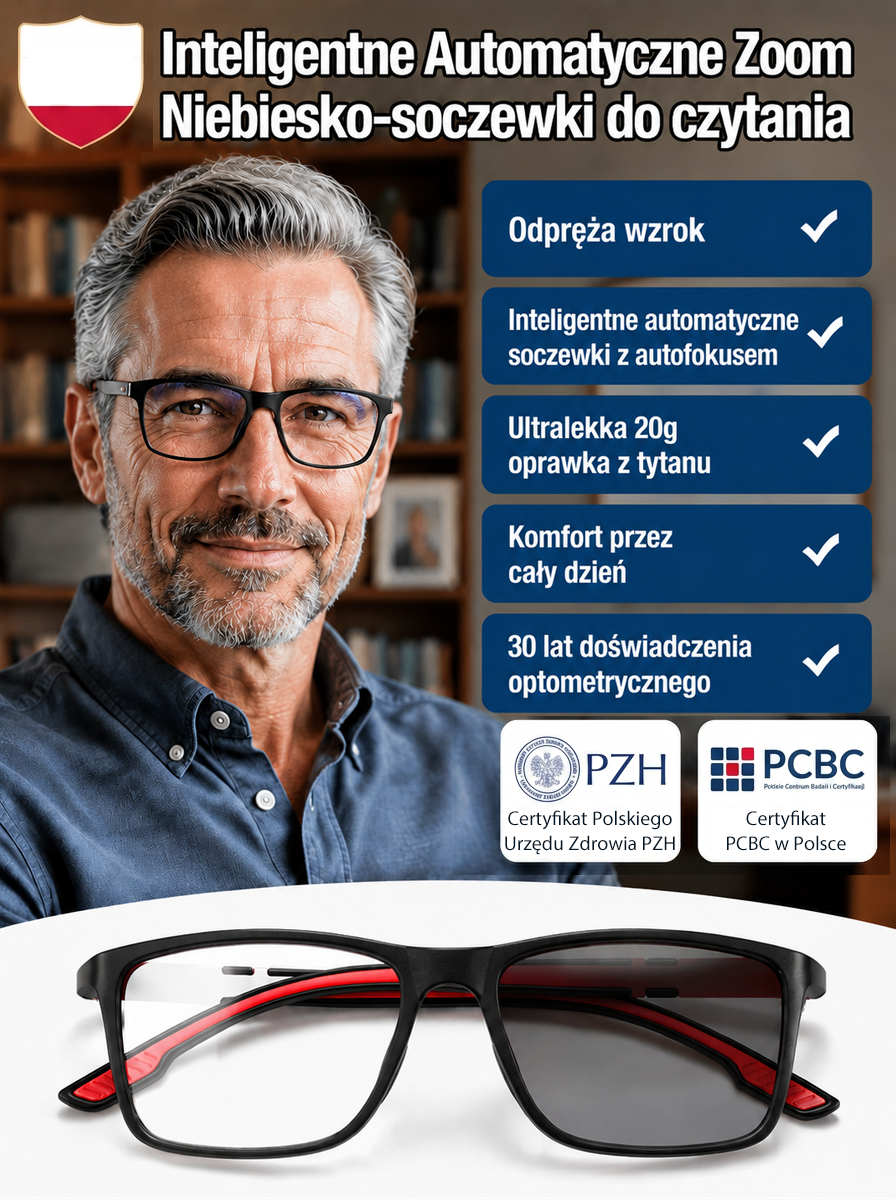 Inteligentne Okulary Progresywne 3w1 (Czytanie, Jazda, Ekran) - Nietłukące & Fotochromowe [-50% Wyprzedaż]