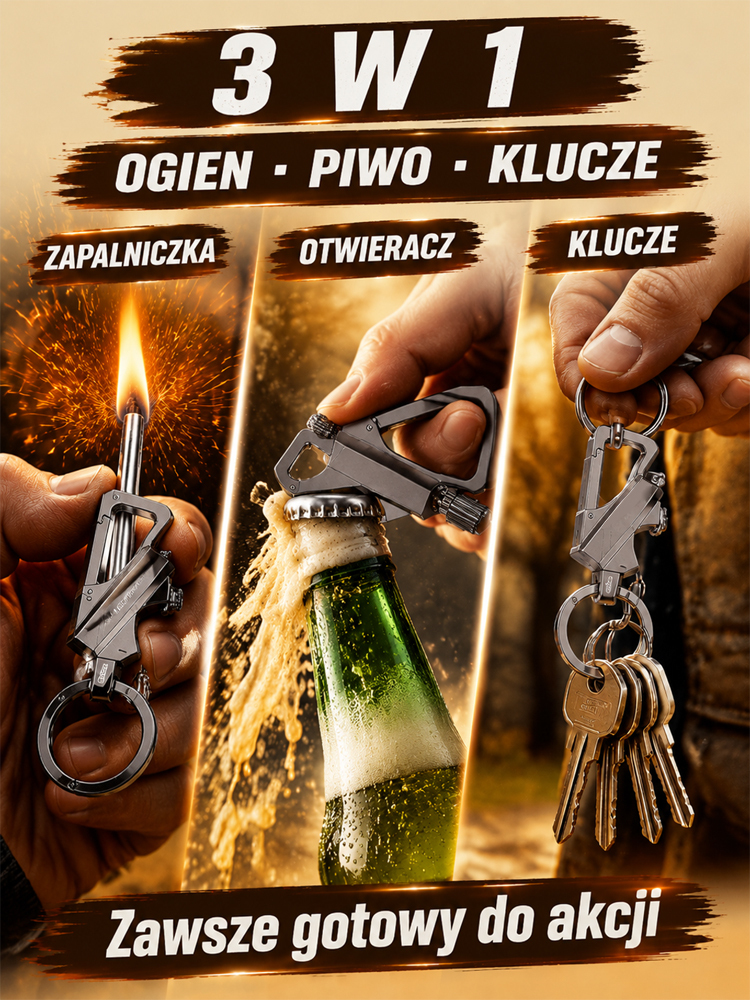 🎁Taktyczny Brelok EDC 3w1 | Wieczna Zapałka, Otwieracz, Zbijak do Szyb (-50% OFF)