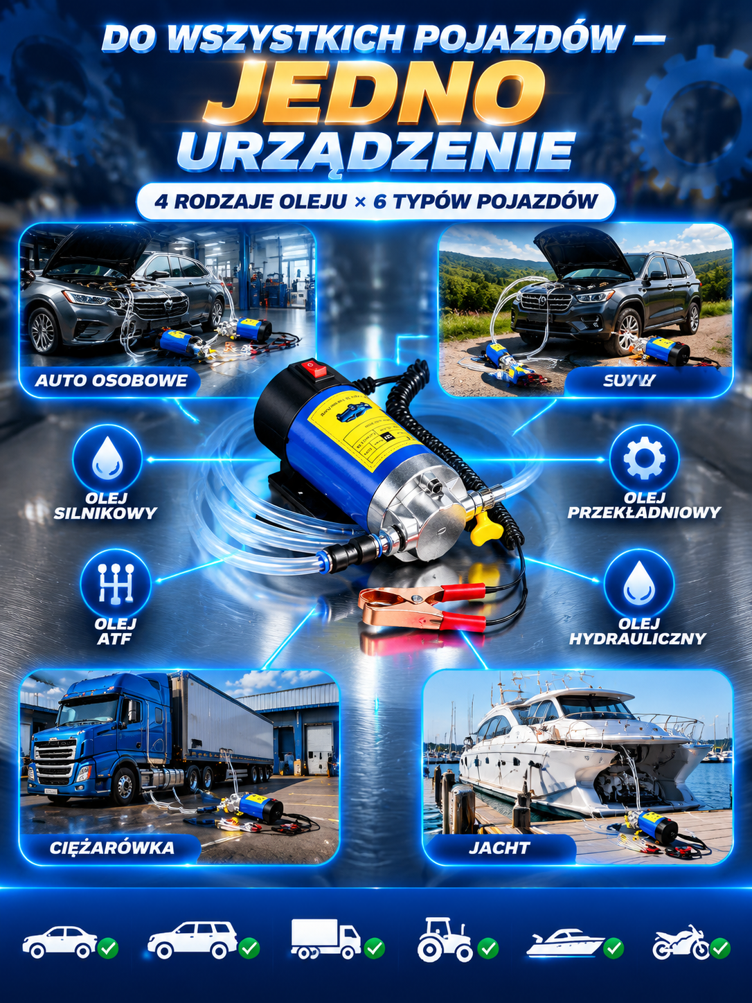 👍Uniwersalna Pompa Do Wymiany Oleju Przez Bagnet– zasilanie z akumulatora 12V/24V – Wymiana w 3 Minuty Bez Podnośnika | Zestaw Warsztatowy