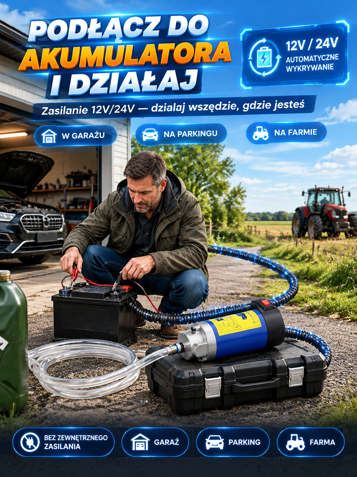 👍Uniwersalna Pompa Do Wymiany Oleju Przez Bagnet– zasilanie z akumulatora 12V/24V – Wymiana w 3 Minuty Bez Podnośnika | Zestaw Warsztatowy
