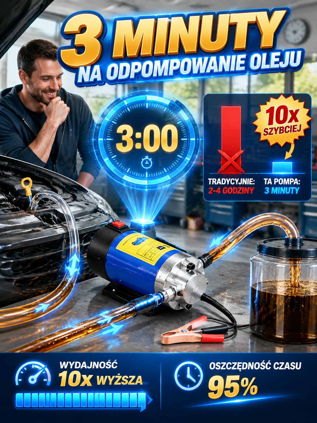 👍Uniwersalna Pompa Do Wymiany Oleju Przez Bagnet– zasilanie z akumulatora 12V/24V – Wymiana w 3 Minuty Bez Podnośnika | Zestaw Warsztatowy