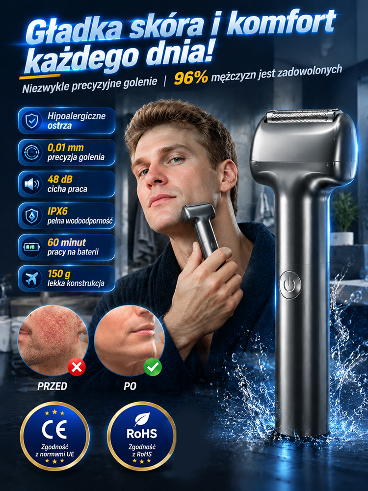 👍Wielofunkcyjna Golarka Foliowa 3w1 | Wodoodporna i Cicha | Gładka Skóra Bez Podrażnień