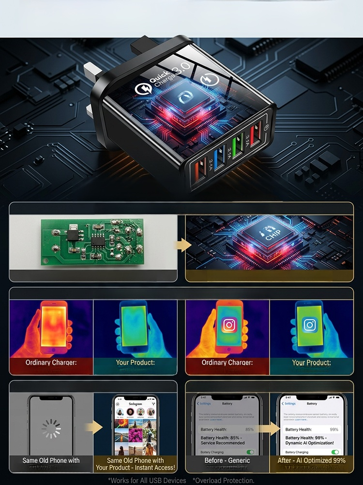 Four-Port Travel Charger for Extended Phone Battery Life