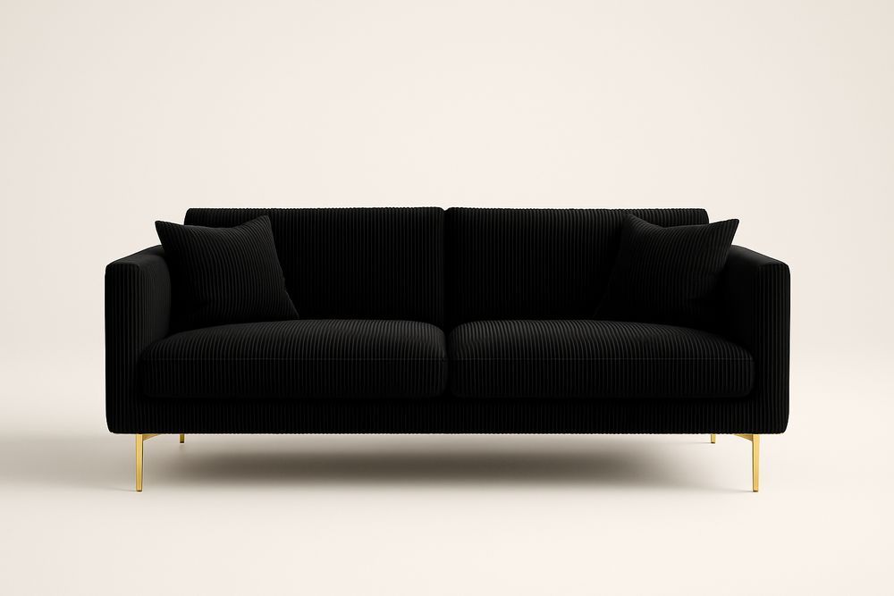 Canapé 2 Places Velours Noir Pieds Métalliques-Albahaven