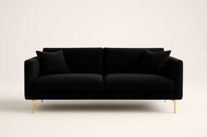 Canapé 2 Places Velours Noir Pieds Métalliques-Albahaven
