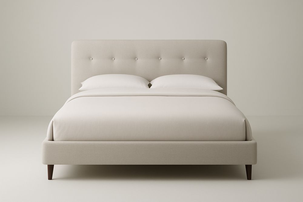 Lit double en tissu beige avec tête de lit boutonnée ( Matelas non inclus )-Albahaven