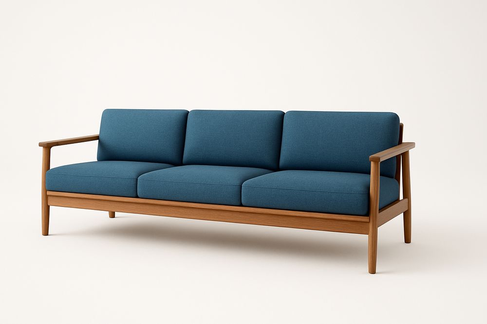 Canapé 3 places en bois massif et tissu bleu-Albahaven