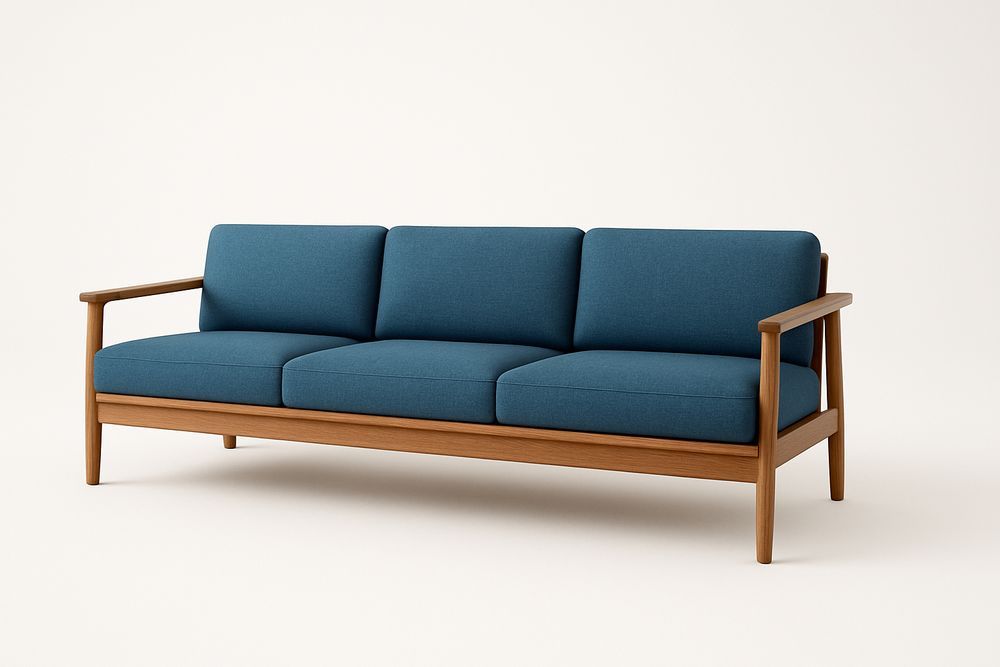 Canapé 3 places en bois massif et tissu bleu-Albahaven