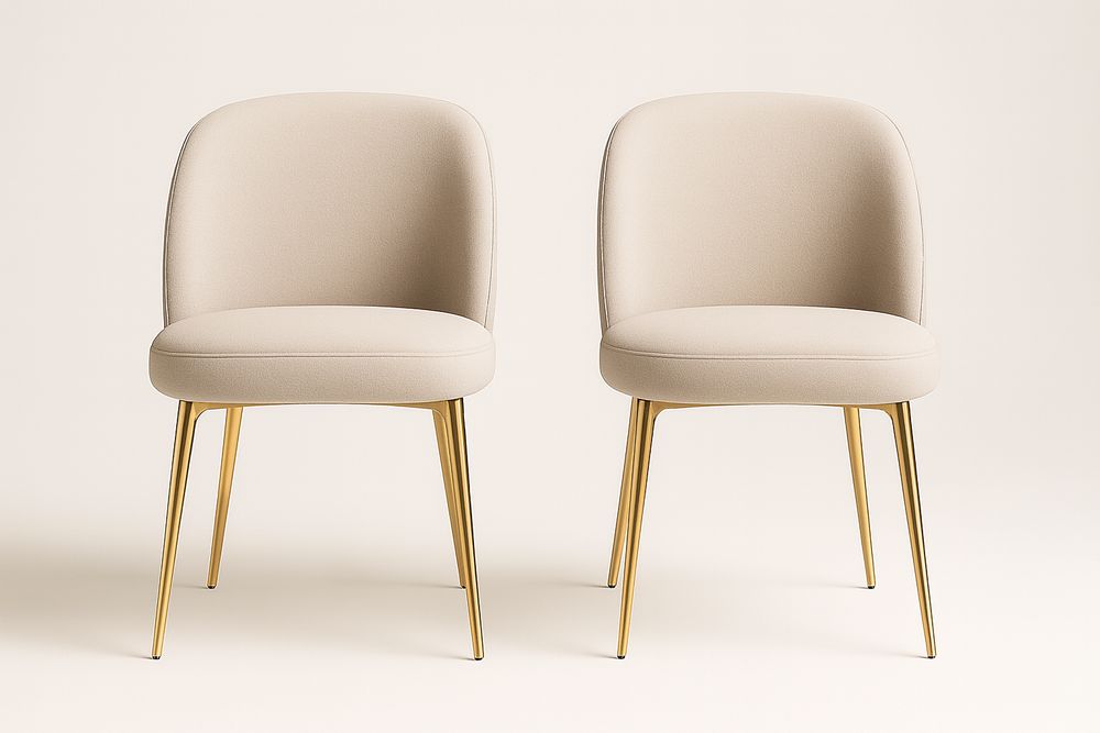 Lot de 2 chaises en tissu beige avec pieds en métal doré-Albahaven