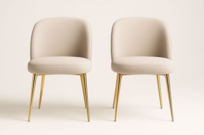 Lot de 2 chaises en tissu beige avec pieds en métal doré-Albahaven