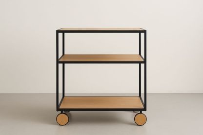 Étagère à roulettes en acier noir avec plateaux en bois-Albahaven