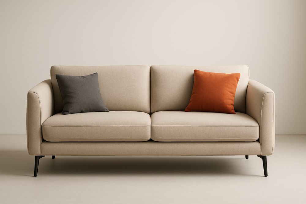 Canapé 2 places en tissu polyester Beige avec pieds métalliques et coussins-Albahaven