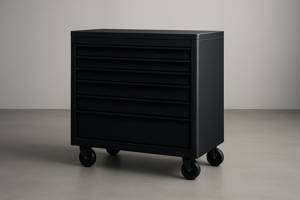 Coffre à outils métallique noir avec roulettes-Albahaven