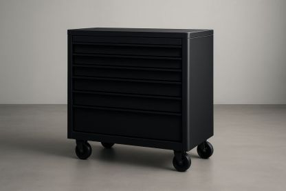 Coffre à outils métallique noir avec roulettes-Albahaven