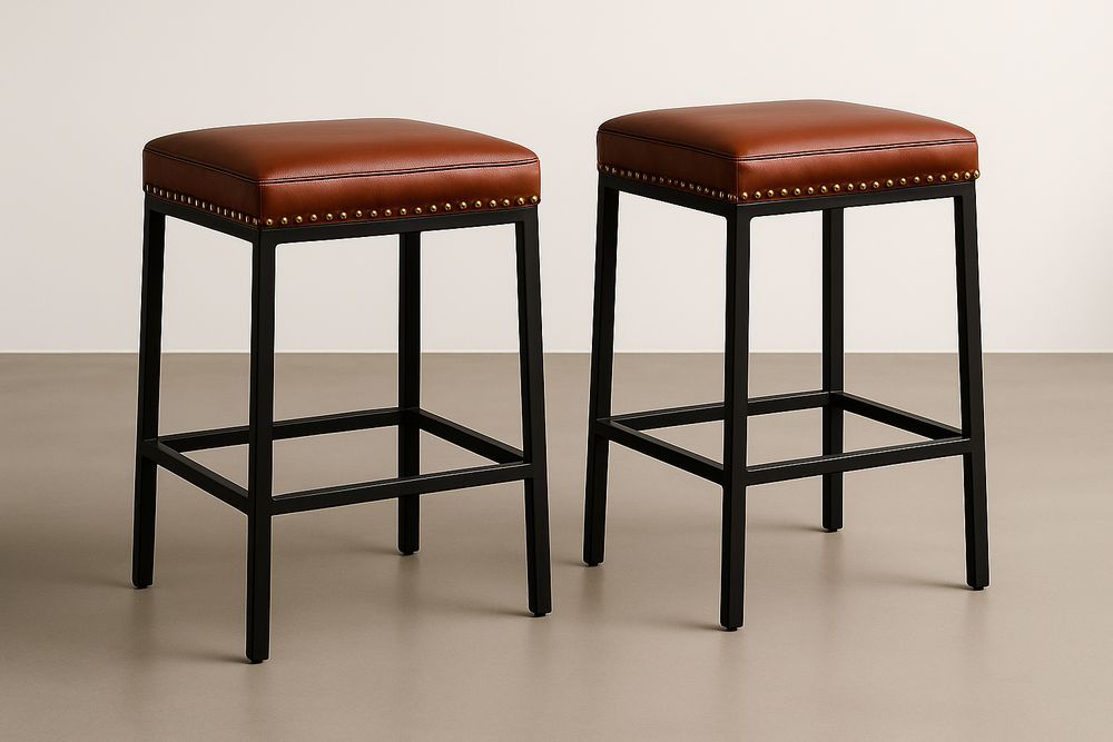 Tabourets de bar ensemble de 2 en cuir marron et métal noir-Albahaven