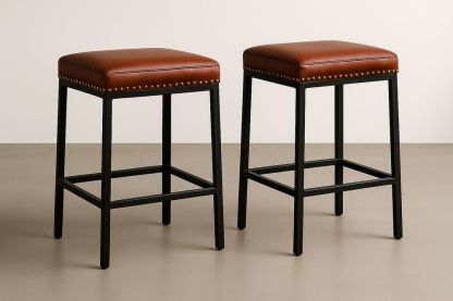 Tabourets de bar ensemble de 2 en cuir marron et métal noir-Albahaven