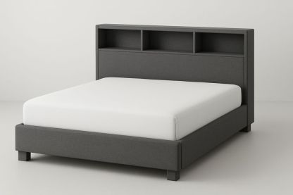 Lit plateforme tissu polyester avec tête de lit rangement 200x160x100 cm-Albahaven