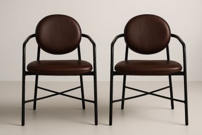 Paire de chaises en similicuir marron et acier noir-Albahaven