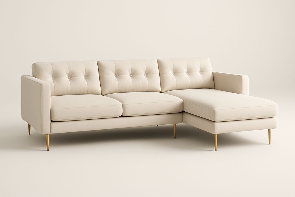 Canapé d'angle 3 places tissu polyester beige pieds métal-Albahaven