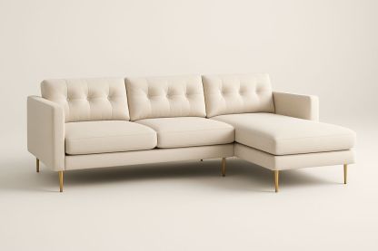 Canapé d'angle 3 places tissu polyester beige pieds métal-Albahaven