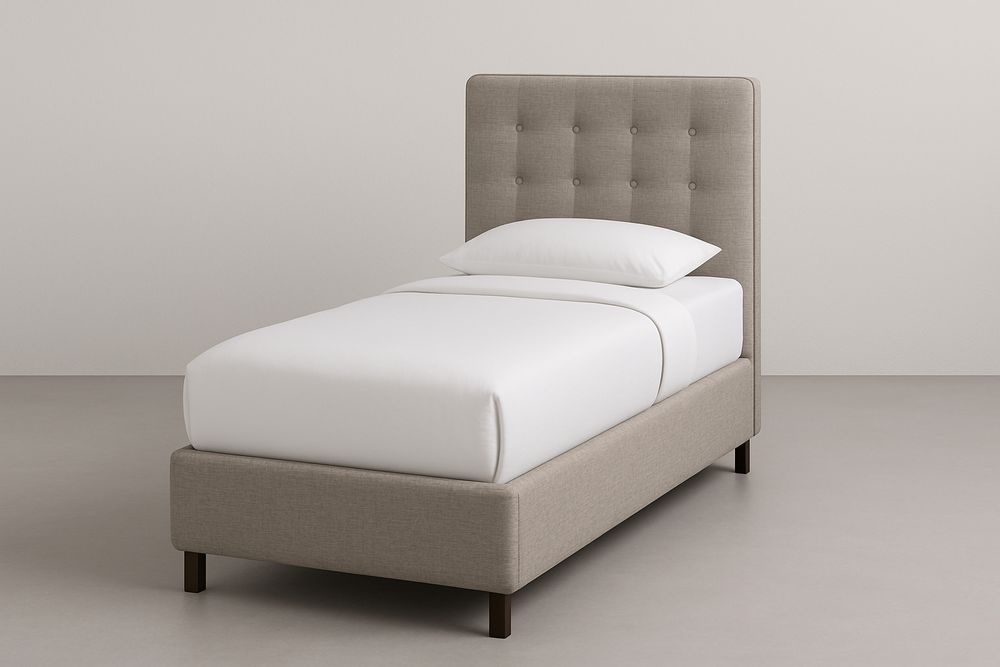 Lit simple en bois massif et tissu polyester beige 90x200 cm-Albahaven