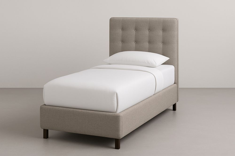 Lit simple en bois massif et tissu polyester beige 90x200 cm-Albahaven