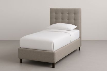 Lit simple en bois massif et tissu polyester beige 90x200 cm-Albahaven