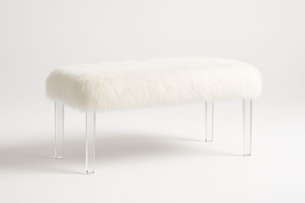 Banc en fausse fourrure blanche avec pieds en acrylique-Albahaven