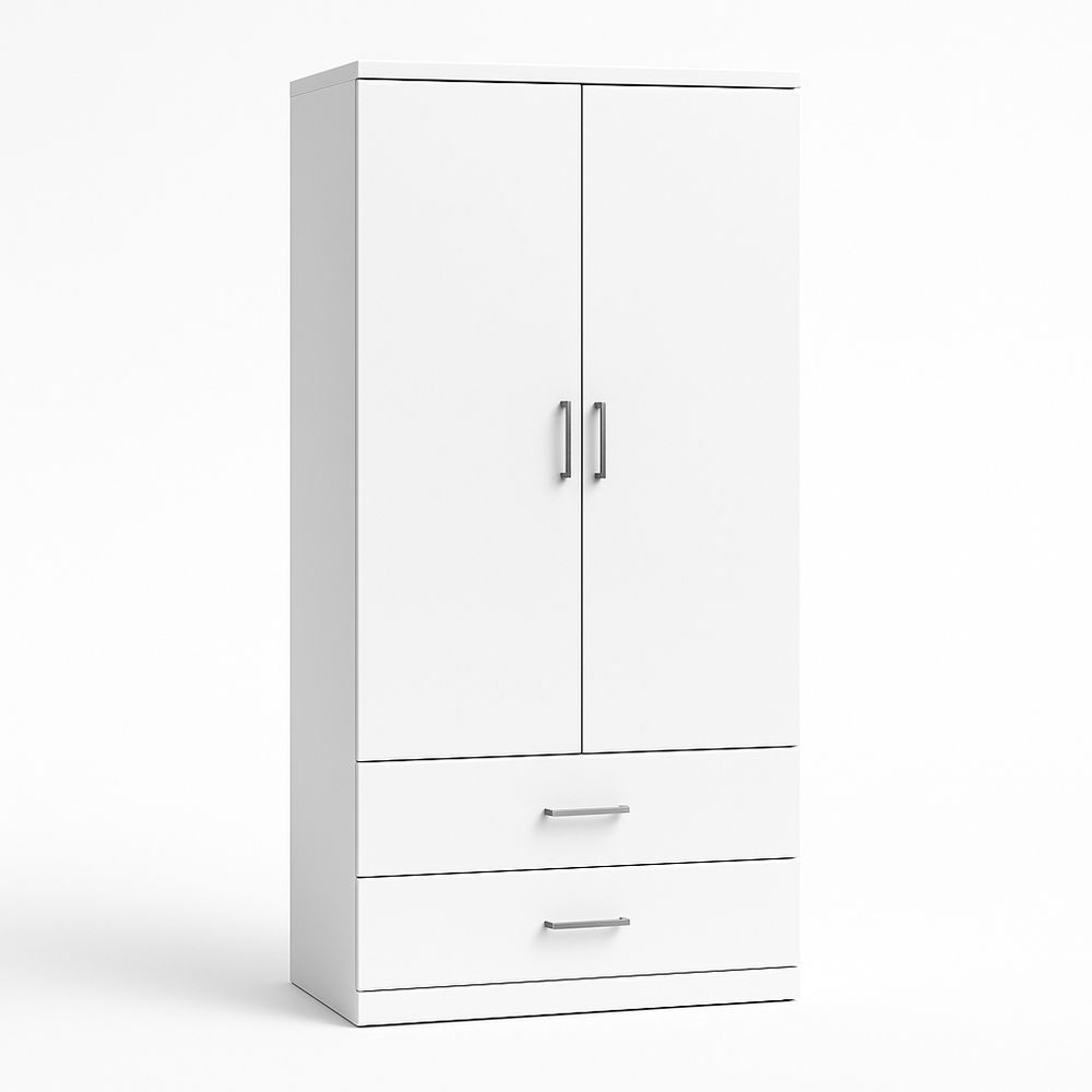 Armoire blanche avec portes et tiroirs en panneaux de particules-Albahaven