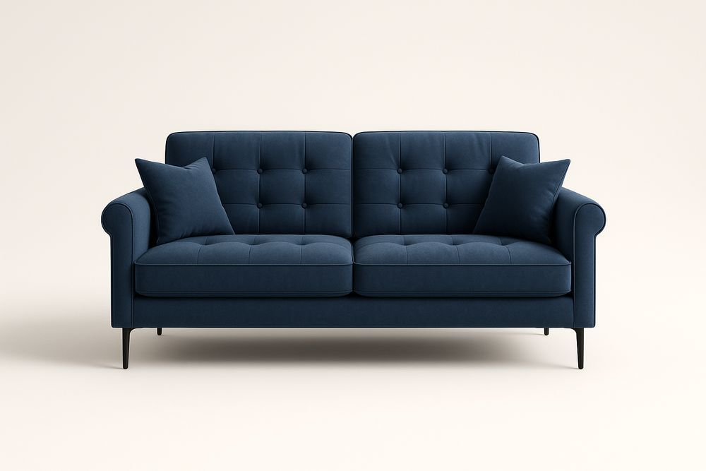 Canapé 2 places en polyester bleu avec pieds et coussins d’assise-Albahaven