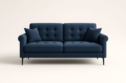 Canapé 2 places en polyester bleu avec pieds et coussins d’assise-Albahaven