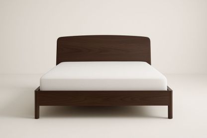Lit double en bois massif marron avec matelas blanc-Albahaven