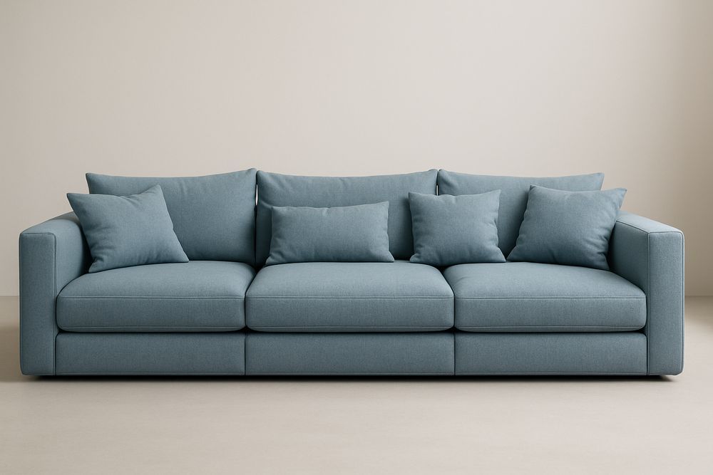 Canapé 3 places en tissu polyester bleu avec coussins amovibles-Albahaven