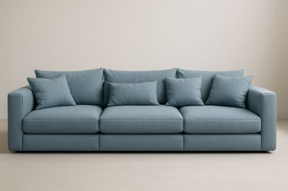 Canapé 3 places en tissu polyester bleu avec coussins amovibles-Albahaven