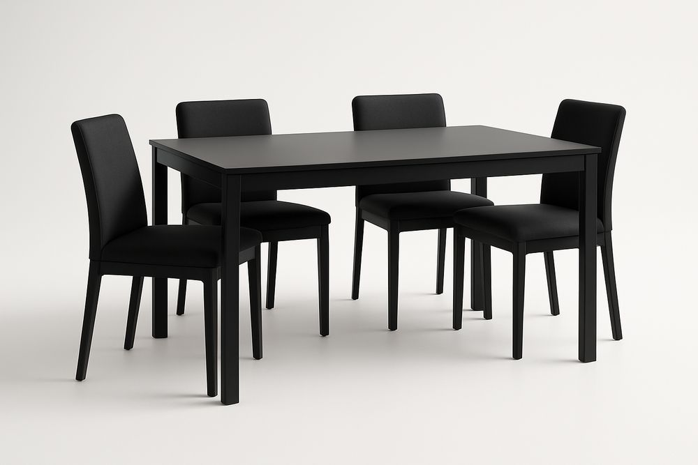 Table à manger noire en bois massif avec 4 chaises en tissu-Albahaven
