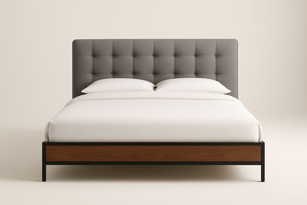 Lit double en tissu gris. Matelas ( oreillers et couette non inclus )-Albahaven