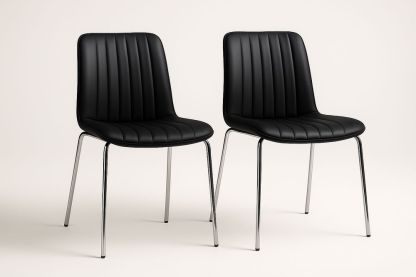 Chaises en PU avec pieds en acier chromé - Noir (Ensemble de 2)-Albahaven