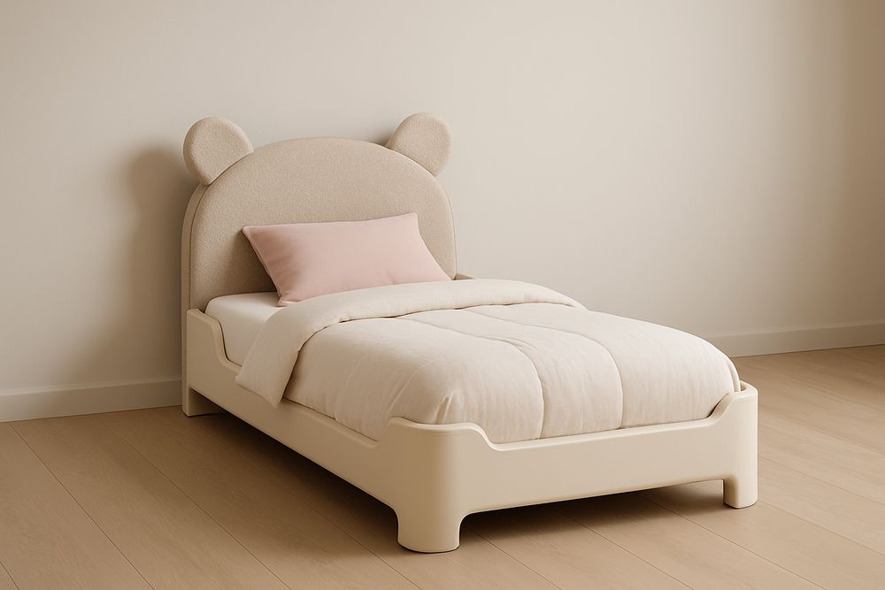 Lit enfant forme ourson en textile 152x76x80 cm-Albahaven