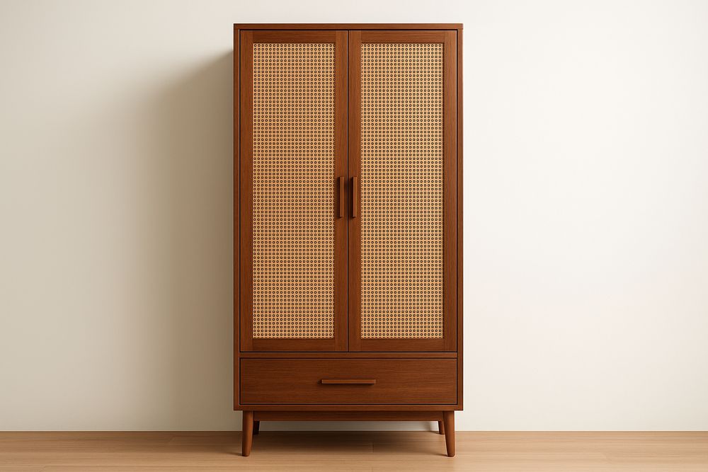Armoire en bois massif et rotin marron 190x80x50 cm-Albahaven