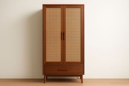 Armoire en bois massif et rotin marron 190x80x50 cm-Albahaven