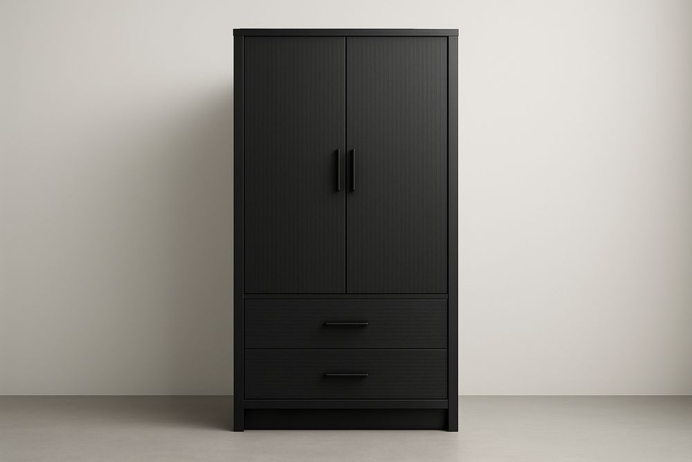 Armoire en MDF noire avec 2 portes et 2 tiroirs 180x90x50 cm-Albahaven