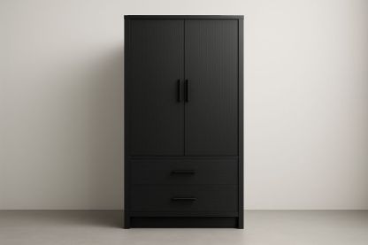 Armoire en MDF noire avec 2 portes et 2 tiroirs 180x90x50 cm-Albahaven